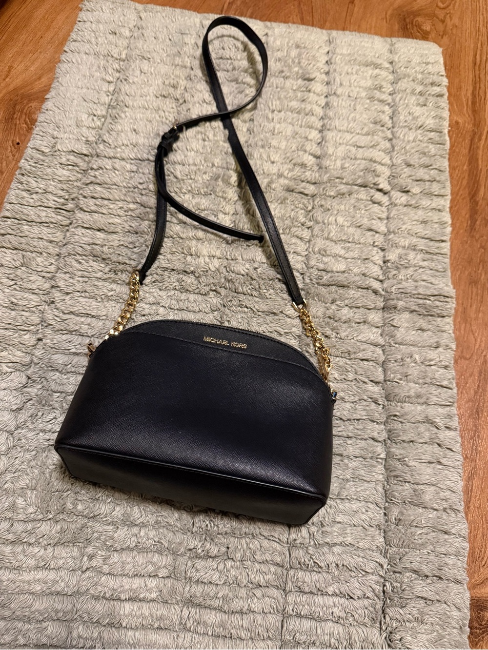 Michael Kors Black Saffiano Crossbody with Gold Chain